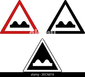 Road Bump Ahead Signs. Warning Road Signs. Red, Black, and White Vector Icons Stock Vector