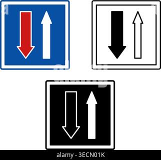 Priority Over Oncoming Signs. Road Signs. Blue, Black, and White Vector Icons Stock Vector