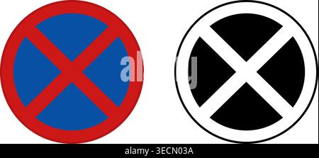 Signs No Waiting. Round Road Signs. Blue Background and Red Border. Vector Icons Stock Vector