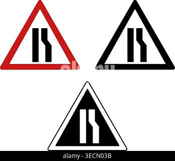 Right Narrow Signs. Prohibitory Road Signs. Red, Black, and White Vector Icons Stock Vector