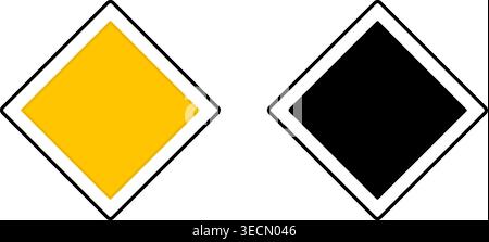 Signs Priority Road. Road Signs. Yellow Diamond. Black and White Vector Icons Stock Vector