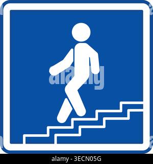 Blue Pedestrian Subway Road Sign. Man Descending into Underground Crossing. Vector Icon Stock Vector