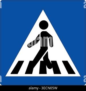 Blue Pedestrian Crossing Sign. Square Road Sign. Man Crossing the Road on Zebra. Vector Icon Stock Vector