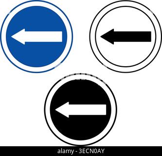 Left Turn Signs. Blue Road Signs. Left Arrow. Black and White Vector Icons Stock Vector