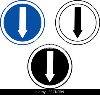 Reverse Signs. Blue Road Signs. Down Arrow. Black and White Vector Icons Stock Vector