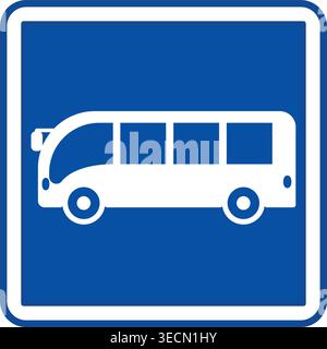 Blue Bus Stop Sign. Square Road Sign. Vector Icons Stock Vector