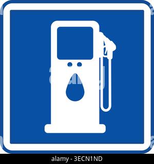 Blue Filling Station Sign. Square Road Sign. Vector Icons Stock Vector