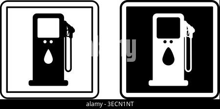 Filling Station Signs. Square Road Sign. Black and White Vector Icons Stock Vector