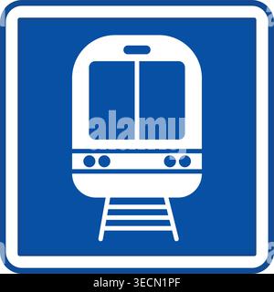 Blue Train Station Sign. Square Road Sign. Vector Icons Stock Vector