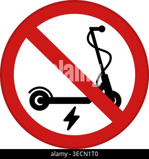 Red Electric Scooter Forbidden Sign. Round Prohibitory Road Sign. Vector Icons Stock Vector
