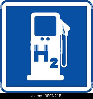 Blue Sign Hydrogen Station. Square Road Sign. Vector Icons Stock Vector