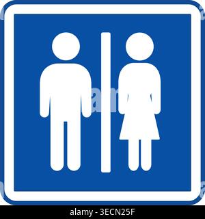 Blue Lavatory Sign. Square Road Sign. Male and Female Toilet. Vector Icons Stock Vector
