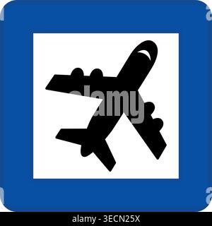 Blue Sign Airport. Square Road Sign. Warning of Nearby Airport. Vector Icons Stock Vector