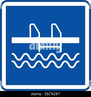 Blue Swimming Pool Sign. Square Road Sign. Vector Icons Stock Vector