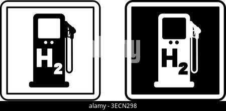 Hydrogen Station Signs. Square Road Signs. Black and White Vector Icons Stock Vector