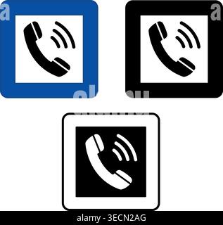 Signs Telephone. Blue Square Road Sign. Black and White Vector Icons Stock Vector