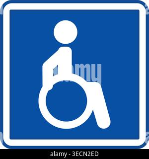 Blue Sign Disability Parking. Square Road Sign. A person in a Wheelchair. Vector Icon Stock Vector