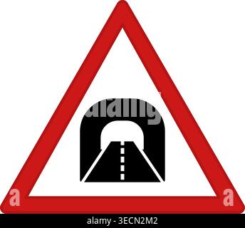 Red Tunnel Sign. Warning Road Sign. Vector Icon Stock Vector