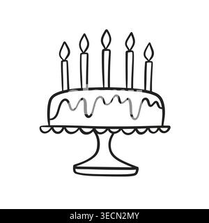 Birthday cake with candles vector doodle icon Stock Vector