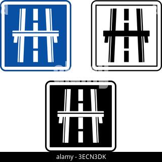Signs Motorway. Blue Square Road Signs. Black and White Vector Icons Stock Vector