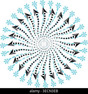 Spiral Arrows Design – Dynamic Circular Pattern with Flower Elements Stock Vector