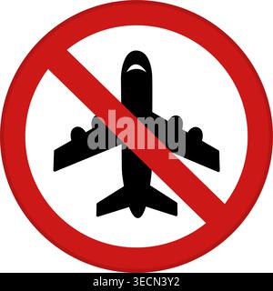 Red No Flying Sign. Prohibitory Round Road Sign. Airplane Taking Off. Vector Icon Stock Vector