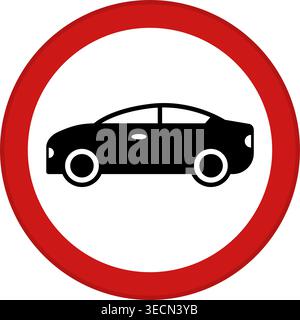 Red Sign Car Traffic. Prohibitory Round Road Sign. Vehicle. Vector Icon Stock Vector