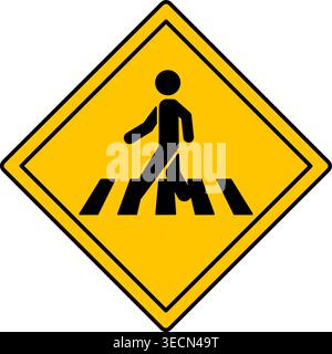 Yellow Sign Pedestrian Crossing. Warning Road Sign. Man Crossing Road on Zebra. Vector Icon Stock Vector