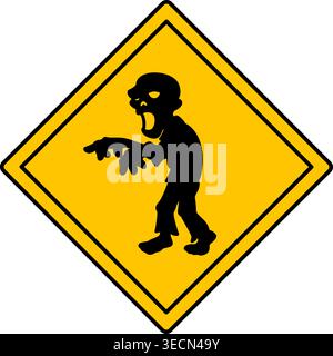 Yellow Sign Beware of Zombies. Warning Road Sign. Humorous Sticker. Vector Icon Stock Vector