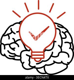 Creativity icon. Vector Illustration of Brain and Glowing Light Bulb. Concept of Innovation, Ideas and Solutions Stock Vector