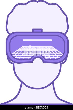 Colored Virtual Reality Icon. Vector Illustration of a Virtual Reality Headset on a Man. Technology Concept Stock Vector
