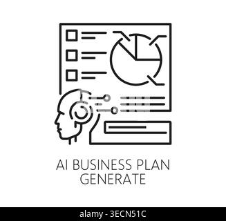 Ai artificial intelligence business plan generate icon with data analytics dashboard, chart and diagram. Linear vector sign of automated analysis, machine learning process or digital technology system Stock Vector