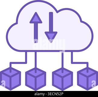 Cloud Computing Color Icon. Vector Illustration of Connections to Computer Cloud. Technology Concept Stock Vector