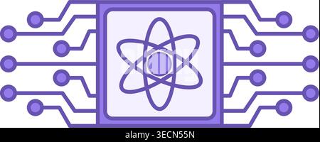 Colored Quantum Computing icon. Vector Illustration of Microchip and Atom Sign. Technology Concept Stock Vector