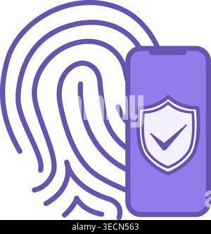 Colored Biometric Icon. Fingerprint Recognition by Mobile Phone. Technology Concept Stock Vector