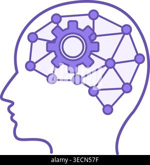 Colored Artificial Intelligence Icon. Vector Illustration of Human Head, Artificial Brain, and Gear. Technology Concept Stock Vector