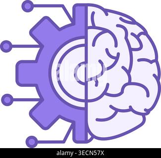 Machine Learning Colored Icon. Vector Icon of Human Brain and Gears. Technology Concept Stock Vector