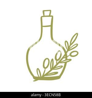 Olive oil bottle logo doodle vector illustration  Stock Vector