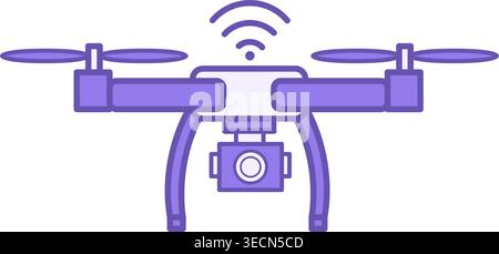 Colored Drone Icon. Drone Quadcopter with Action Camera. Technology Concept Stock Vector