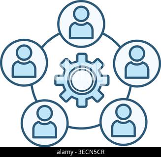 Colored Collaboration Icon. Vector Illustration of People Around Gears. Solving Problems. Business and Teamwork Concept Stock Vector