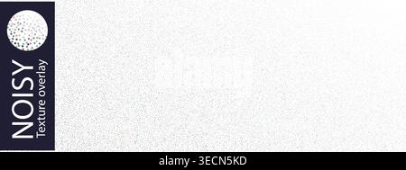 Dotted grainy particles for a white bg noise pattern, gradient vector overlay of sand texture. Grunge spray effect on paper, gritty hatching Stock Vector