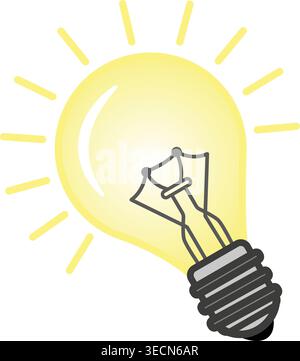 Electric Light Bulb Lighting. Symbol of Idea, Problem Solving, and Creative Thinking. Vector Lamp with Rays. Science and Education Stock Vector
