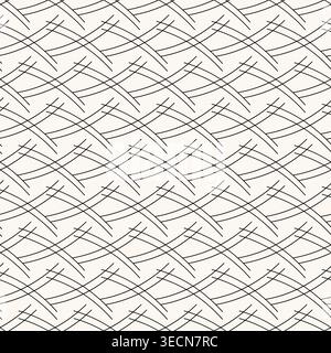 Vector seamless decorative minimalistic monochrome striped pattern - geometric simple design. Repeatable beige elegant background. Cross ornament Stock Vector