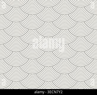 Seamless striped outline geometric monochrome pattern in Asian style. Beige minimalistic print - repeatable decorative Japanese background. Perfect Stock Vector