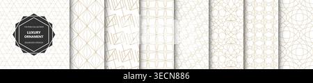 Collection of luxury gold seamless patterns. Elegant minimal geometric ornament backgrounds in clean abstract style. Perfect for branding, packaging Stock Vector