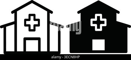 Black house icon with white roof and cross symbol Stock Vector