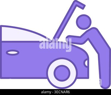 Maintenance Color Icon. Vector Icon of a Mechanic Checking the Contents of a Car Hood. Vehicle Repair. Car service concept Stock Vector