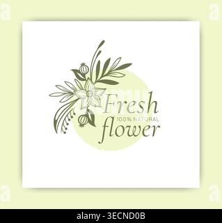 Flower icon. Fresh ecological brand logotype. Elegant minimal style leaves, botanical decorative graphic for label and emblem. Floral simple design. Freshness branding. Vector isolated illustration Stock Vector