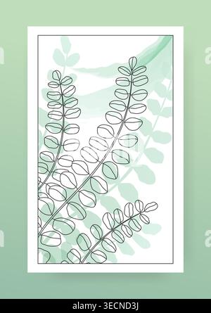 Abstract botanical poster. Green botanical design card or vertical flyer. Leaves elegance banners with copy space for text. Floral background. Wall art graphic. Vector minimal style illustration Stock Vector