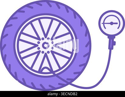 Colored Icon Inflate Tire. Vector Icon of Car Wheel and Pressure Gauge. Tire service. Checking Tire Pressure. Car service concept Stock Vector